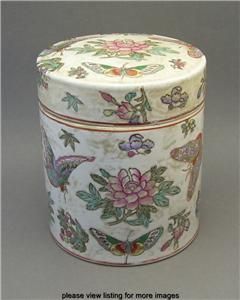  Pottery China Porcelain Tea Caddy Tobacco Biscuit Jar Butterfly Design