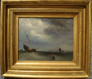   English Marine Oil Ships Rough Seas John James Wilson Oil Painting