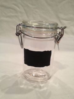 Glass Spice Jar Clamp Lid Write Name with Chalk on The Black Label
