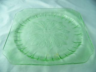 JEANNETTE GLASS CO. GREEN ADAM 9 SQUARE DINNER PLATE EXCELLENT
