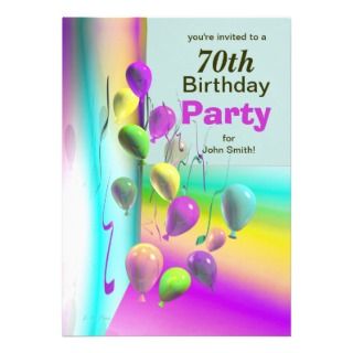 70th Birthday Party on 70th Birthday Party Balloon Wall Personalized Invitations
