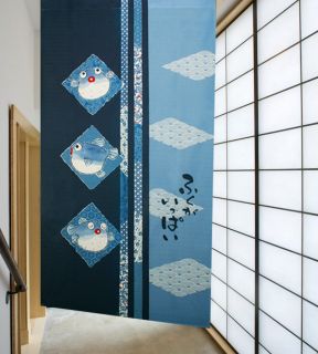 New Japanese Lovely Blowfish Door Curtains Blue Noren D3048