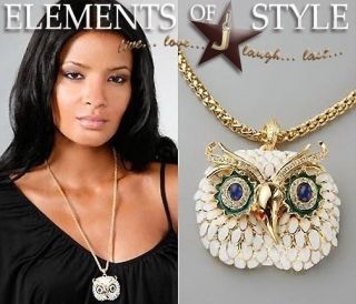 Vintage Kenneth Jay Lane Enamel Owl Gold Necklace