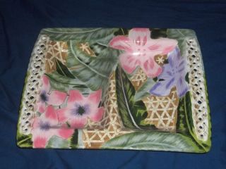 Jay Import Pink Flowers x Large Divided Serving Dish