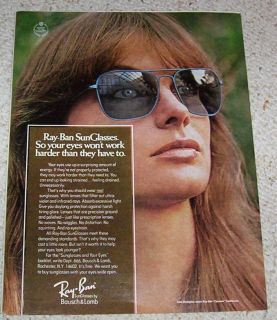 1976 Jean Shrimpton Ray Ban Sunglasses Optical Print Ad