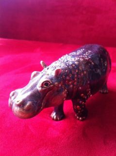 Jay Strongwater Bronze Hippo Painted and Encrusted with Crystals