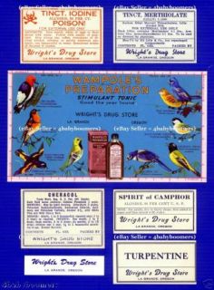 Old Wampoles Tonic Bird Blotter Oregon Pharmacy Labels