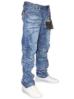 Mens Blue CRU10 AM010 Designer Tapered Jeans All Sizes