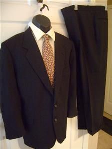 Mens Jeffrey Banks Couture Elegant Black Pinstripe Suit Size 46R