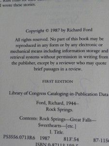 Rock Springs Stories Richard Ford Signed 1st Ed 1st Print HB DJ 1987