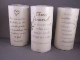 Lot of 3 White Friendship Poem Candles Emerson Steveson