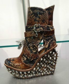 Jeffrey Campbell  Impale  Wedge Shoe Booties with Spikes  Orange/Black