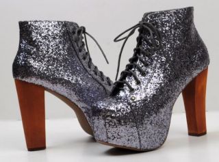 Jeffrey Campbell New Pewter Glitter Lita Boots Shoes 9
