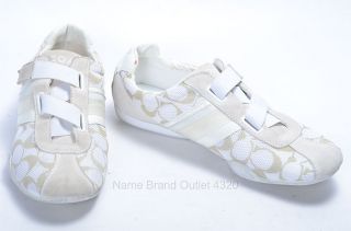 COACH 10 white beige suede mesh JENNEY SIGNATURE athletic sneaker shoe