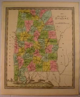Alabama by Jeremiah Greenleaf 1842 Scarce Antique Map w Old Color