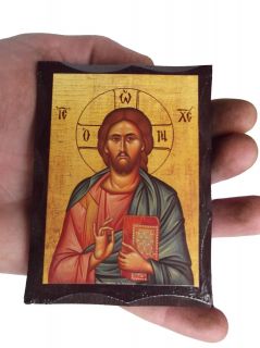 Jesus Christ Religious Byzantine Icon on Wood Handmade Greece