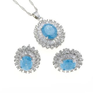 Jewelry Set Jewellery Oval Cut Aquamarine Pendant Earrings Necklace