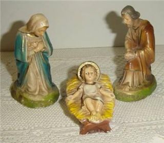  Vintage Chalkware 3pc Nativity Set Jesus, Mary & Baby Jesus In Crib