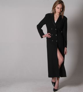 Jil Sander Minimal Black Tuxedo Maxi Coat Dress 90s