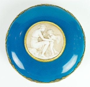 Sevres French Porcelain Round Jewelry Box w Beautiful Wedgwood Figural