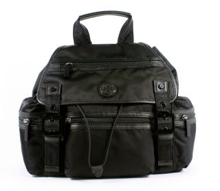 Tory Burch Robinson Backpack Black Nylon Leather Trim Handbag Tote New