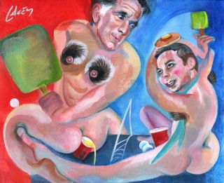 New Mitt Romney Jimmy Fallon Nude Beer Pong Art Pancake Painting