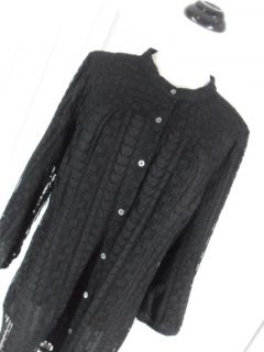 Jill Stretch Size Large Black Romantic Top Blouse Long Sleeve Button