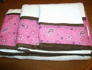 Jo Jo Designs Pink Brown White Bandana Print 3 Piece Towel Set