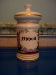 Antique ABBOTT Apothecary Jar handpainted in great condition FREE SHIP