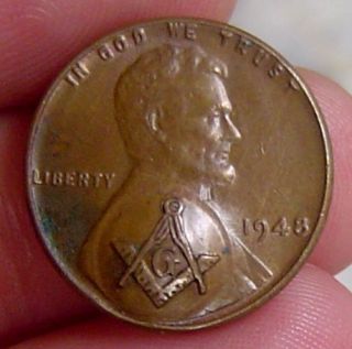 1948 US Lincoln Penny 1 Cent with Mason Stamp Very Nice Grade