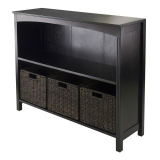 PC Storage 3 Tier Shelf Bookcase w/ 3 Small Baskets Espresso Cabinet