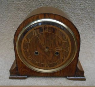 Smiths Enfield Oak Cased Striking Mantel Clock Working 808