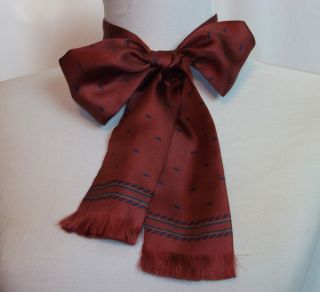 Vintage Silk Scarf, Tie, Ginnie Johansen, 1980s, Burgundy Print, NOS