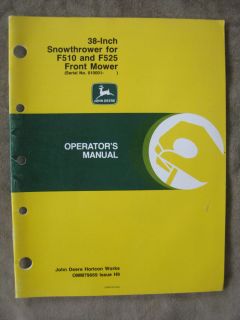 John Deere Snowthrower F510 F525 Front Mower Operators Manual  