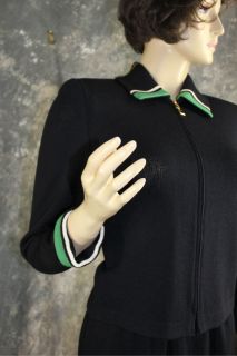 St John Collection Santana knit black green yellow suit jacket blazer sz 10 12 M  