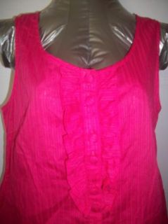 Sz M ST JOHNS BAY Bright Pink Sleeveless Button Down Shirt Ruffle Front Cotton  