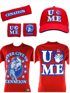 John Cena Red Cenation WWE Costume T shirt Baseball Hat Headband Wristbands Kids  