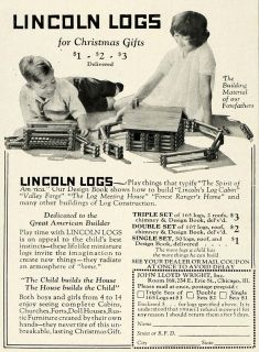 1925 Ad John Lloyd Wright Lincoln Logs Kid Toys Holiday Building Material  