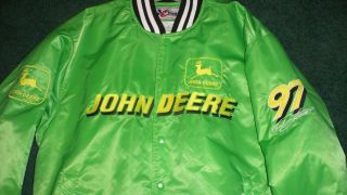 Chad Little John Deere 97 Nascar Racing Jacket Mens L Green Yellow Chase Fall  