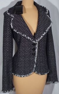 NWT ST JOHN Knits Black Bright White Zig Zag Knit Jacket Blazer sz 10 1590  
