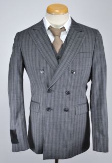 John Richmond Double Breasted Shorts Three Piece Wool Pinstriped Suit 38 EU 48  