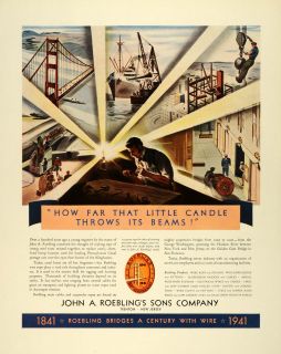 1941 Ad John A Roebling Construction Cables Suspender Ropes Bridge Engineering  