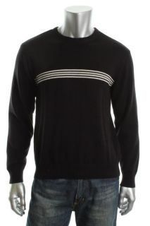 John Ashford NEW Black Chest Stripe Long Sleeve Crewneck Sweater M BHFO  