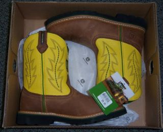 John Deere Kids Youth Johnny Popper Leather Boots Tan Yellow Size 6  