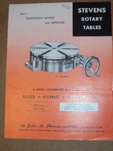 Vtg John B Stevens Catalog Rotary Tables Machine Tools  