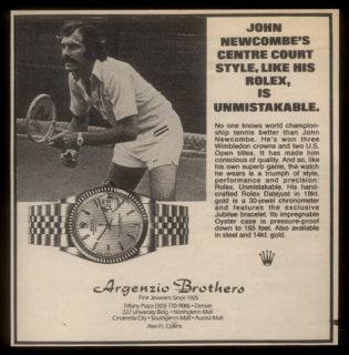 1980 Rolex Datejust Watch John Newcombe Tennis Photo Print Ad  