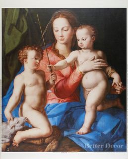 20" Print Madonna Child w Infant St John The Baptist by Bronzino Antique Art  