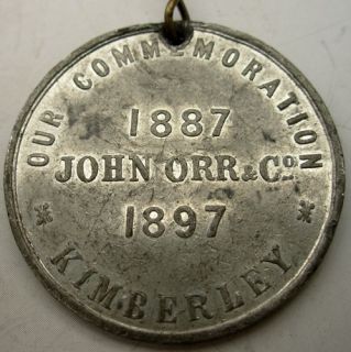 JOHN ORR CO KIMBERLEY 10y MEDALLION QUEEN VICTORIA DIAMOND JUBILEE 1897  