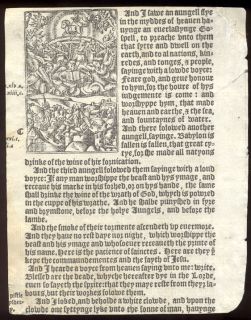 1552 Tyndale Black Letter Bible Leaf RARE Revelations 13 14 Woodcut  