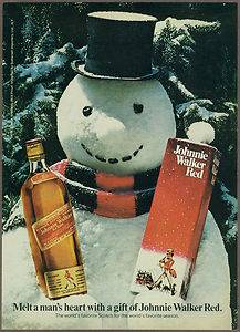 Johnnie Walker Whisky 1974 Magazine Print Ad Snowman Whiskey Advertisement  